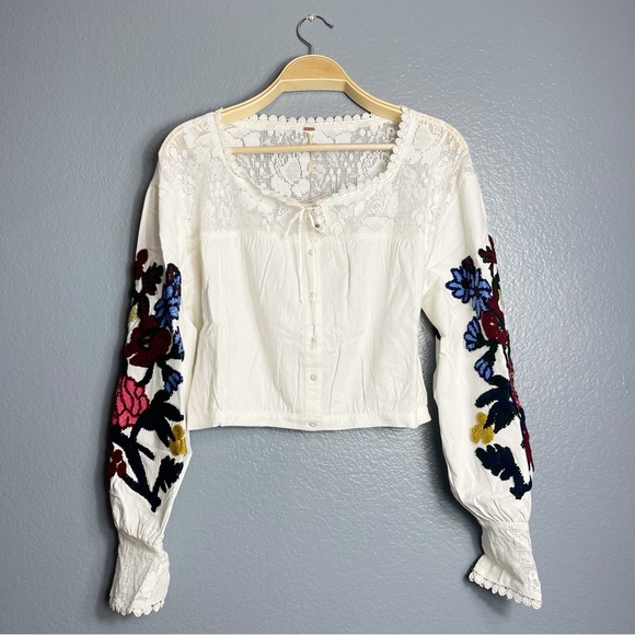 NWT Free People Meadows Embroidered Cropped Top Size L - Picture 1 of 6